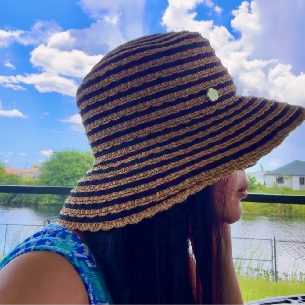 Eric Javits Brown and Black Striped Straw Sun Hat